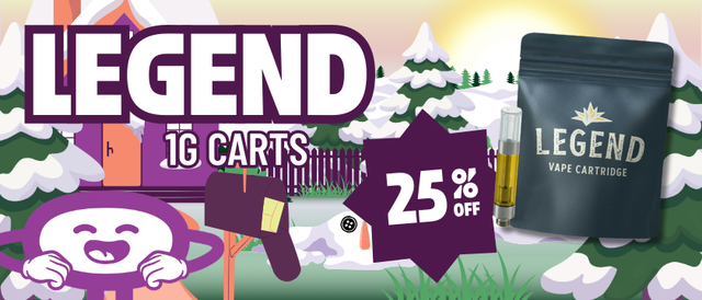 Cannabis Promo, Cannabis Sales, Cannabis Discounts, Cannabis on Sale, 25% Off Legend 1G Cartridges