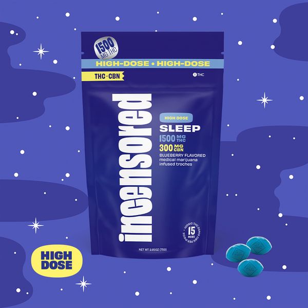 INCensored 5:1 THC:CBN Blueberry Sleep High Dose Troches Distillate Troches, 1500mg, 15pk