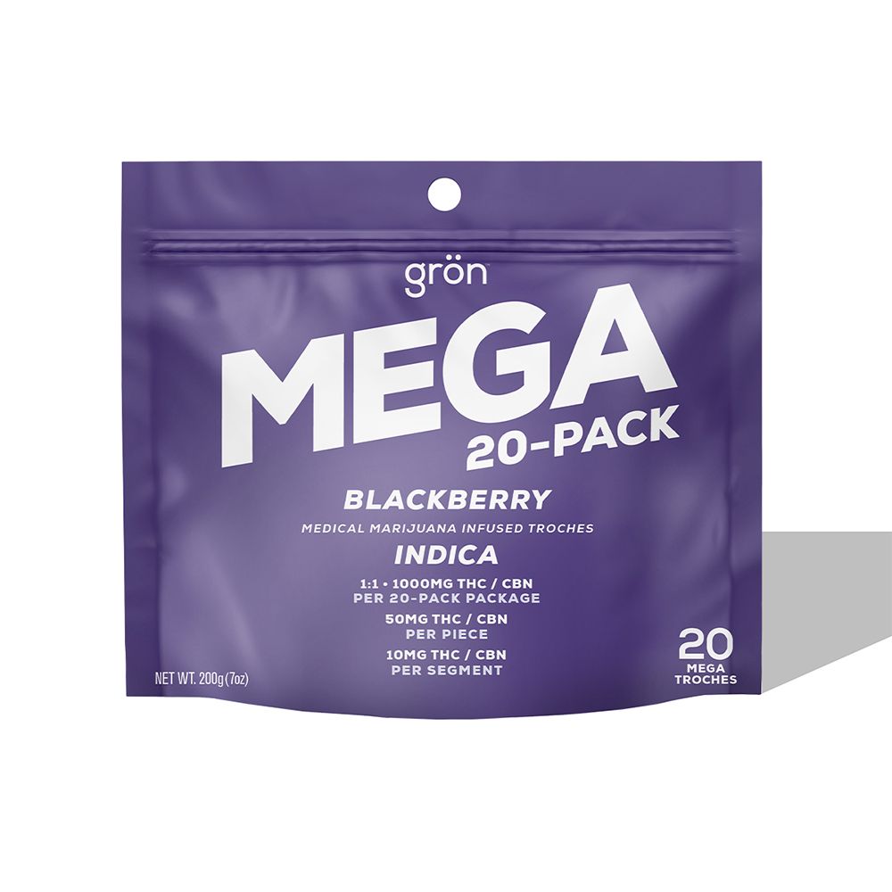 Gron MEGA 1:1 THC:CBN Blackberry Troches, 1000mg, 20pk