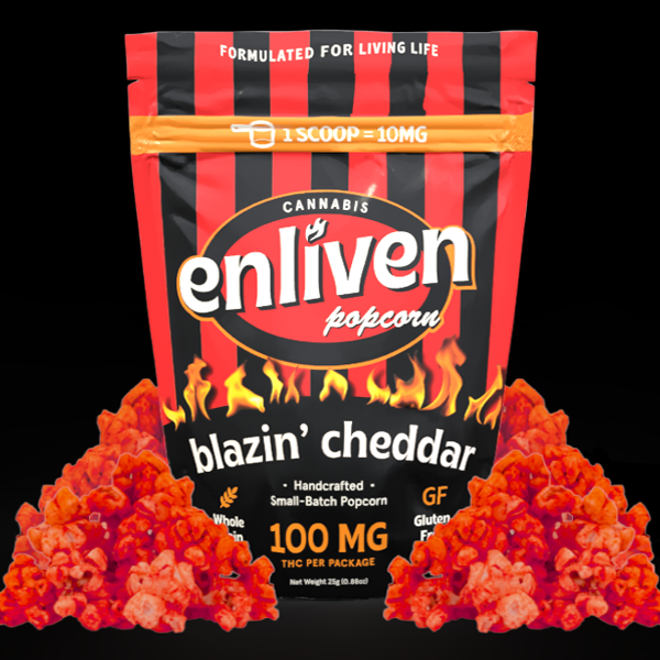 Enliven Blazing Cheddar Popcorn Snacks Edible, 100mg, 1pk