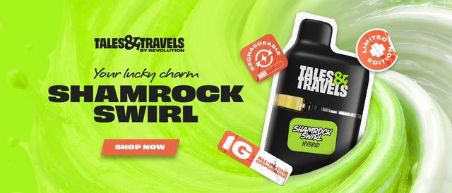 Cannabis Promo, Cannabis Sales, Cannabis Discounts, Cannabis on Sale, Tales & Travels Shamrock Swirl