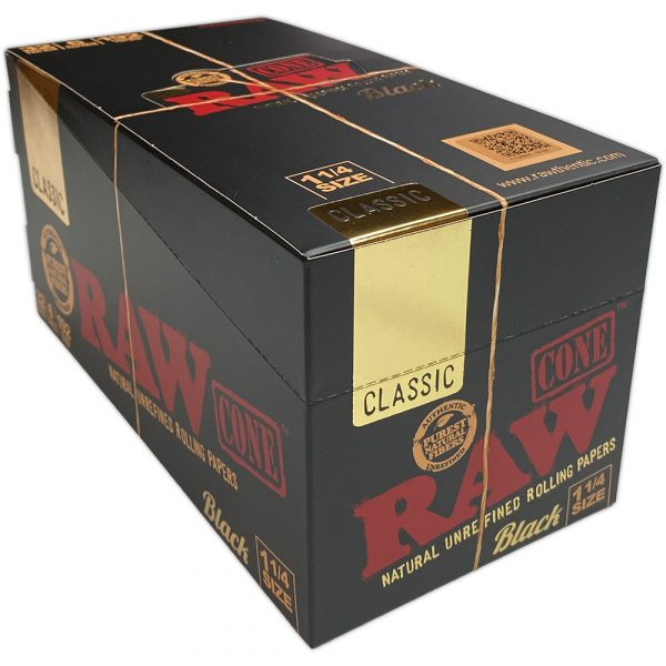 RAW - Black Classic Cones, 1 1/4, 32ct, 6pk