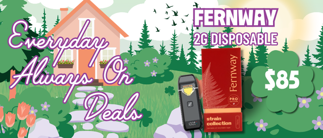 Cannabis Promo, Cannabis Sales, Cannabis Discounts, Cannabis on Sale, $85 Fernway 2G Disposables