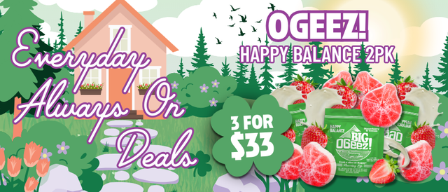 Cannabis Promo, Cannabis Sales, Cannabis Discounts, Cannabis on Sale, 3 for $33 OGeez Big Happy Balance 2 Pack Edibles