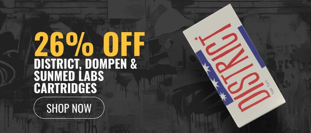 Cannabis Promo, Cannabis Sales, Cannabis Discounts, Cannabis on Sale, 26% off District, Dompen & Sunmed Labs Cartridges