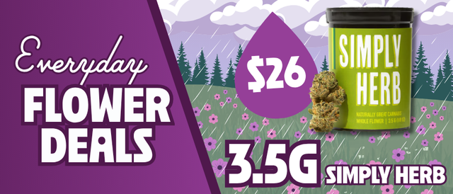 Cannabis Promo, Cannabis Sales, Cannabis Discounts, Cannabis on Sale, $26 Simply Herb 3.5G Flower