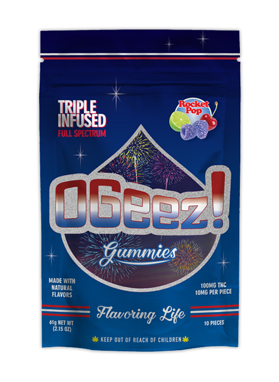 OGeez Triple Infused Rocket Pop Gummy Candy Edible, 100mg, 10pk