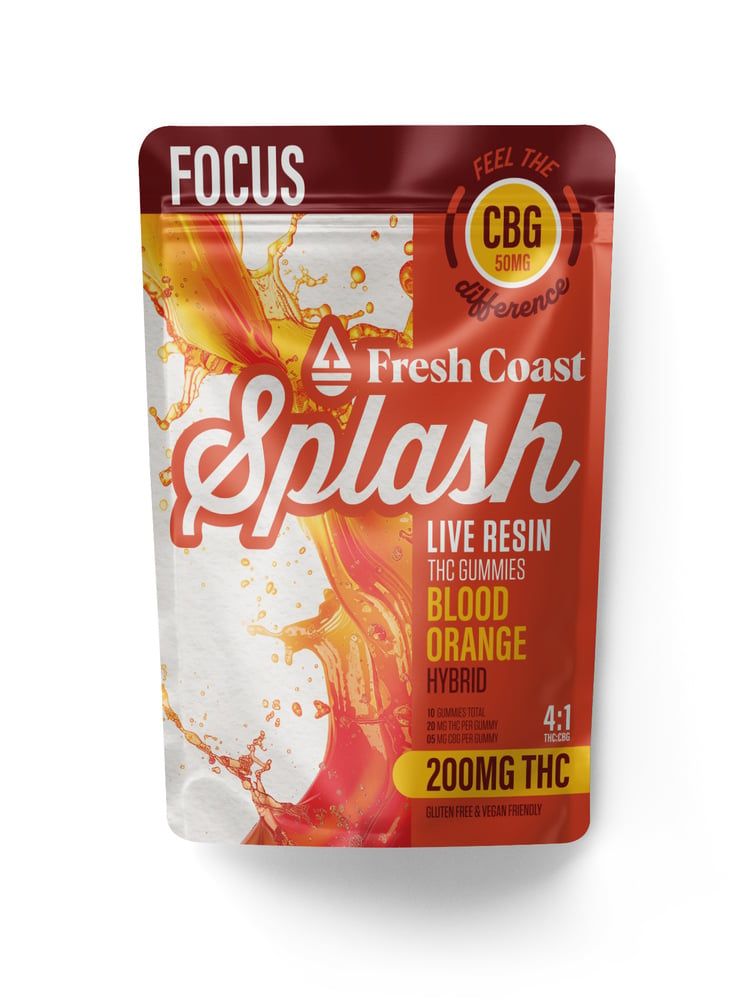 Splash Blood Orange 1:4 CBG:THC Live Resin Gummy Candy Edible, 200mg, 10pk