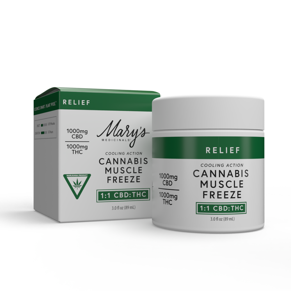 Mary's Medicinals Muscle Freeze 1:1 CBD:THC Gel Transdermal Topical, 1000mg