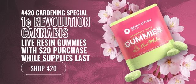 Cannabis Promo, Cannabis Sales, Cannabis Discounts, Cannabis on Sale, 1¢ Revolution Cannabis Live Resin Gummies with $20 purchase