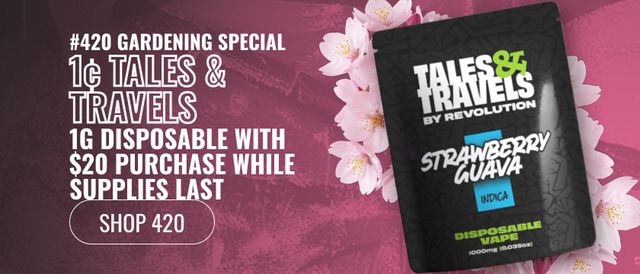 Cannabis Promo, Cannabis Sales, Cannabis Discounts, Cannabis on Sale, 1¢ Tales & Travels Disposable 1g with $20 purchase