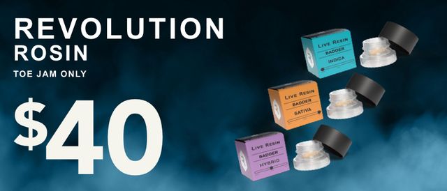 Cannabis Promo, Cannabis Sales, Cannabis Discounts, Cannabis on Sale, Revolution Toe Jam Rosin $40