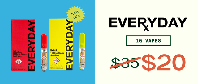 Cannabis Promo, Cannabis Sales, Cannabis Discounts, Cannabis on Sale, $20 Everyday 1G Vapes - TODAY ONLY!