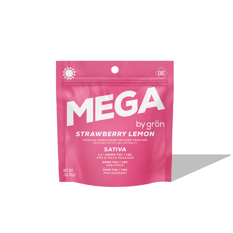 Gron MEGA 1:1 THC:CBC Strawberry Lemon Troches, 100mg, 2pk