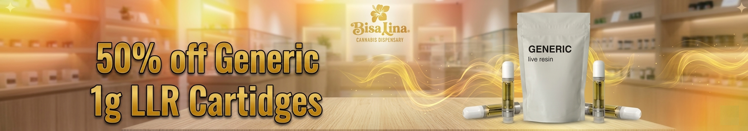 Cannabis Promo, Cannabis Sales, Cannabis Discounts, Cannabis on Sale, 50% Generic 1g LLR Cartridges