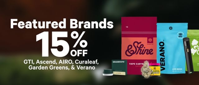 Cannabis Promo, Cannabis Sales, Cannabis Discounts, Cannabis on Sale, 15% Off Featured Brands