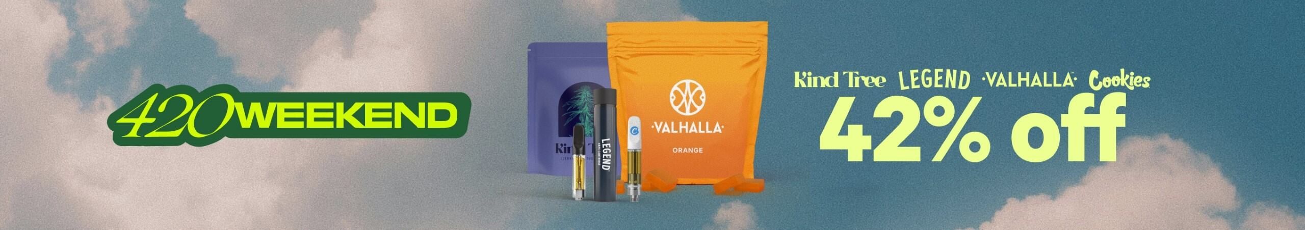 Cannabis Promo, Cannabis Sales, Cannabis Discounts, Cannabis on Sale, 42% Off Kind Tree, Legend, Cookies & Valhalla