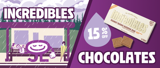 Cannabis Promo, Cannabis Sales, Cannabis Discounts, Cannabis on Sale, 15% Off Incredibles Chocolates