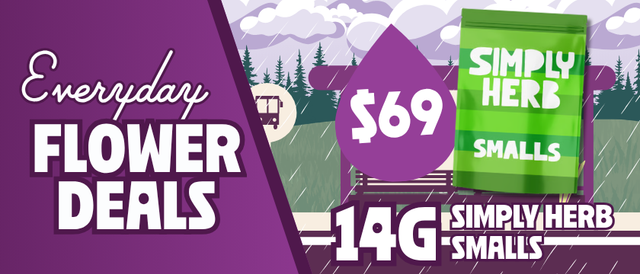 Cannabis Promo, Cannabis Sales, Cannabis Discounts, Cannabis on Sale, $69 Simply Herb 14G Smalls