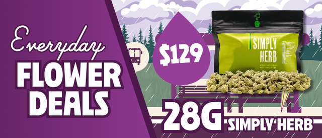 Cannabis Promo, Cannabis Sales, Cannabis Discounts, Cannabis on Sale, $129 Simply Herb 28G Smalls