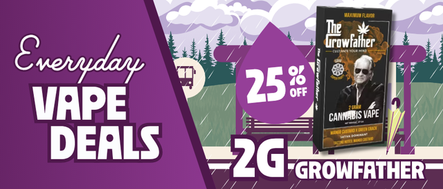 Cannabis Promo, Cannabis Sales, Cannabis Discounts, Cannabis on Sale, 25% Off The Growfather 2G Disposables