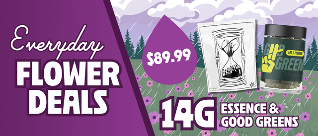 Cannabis Promo, Cannabis Sales, Cannabis Discounts, Cannabis on Sale, $89.99 Essence & Good Greens 14G Flower