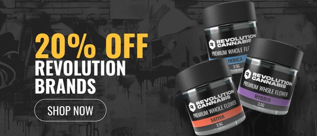 Cannabis Promo, Cannabis Sales, Cannabis Discounts, Cannabis on Sale, 20% Off Revolution Cannabis