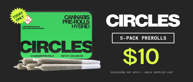 Cannabis Promo, Cannabis Sales, Cannabis Discounts, Cannabis on Sale, $10 Circles Preroll 5-Packs - TODAY ONLY!