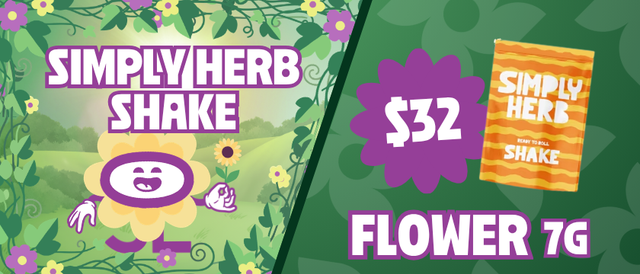 Cannabis Promo, Cannabis Sales, Cannabis Discounts, Cannabis on Sale, $32 Simply Herb 7G Shake