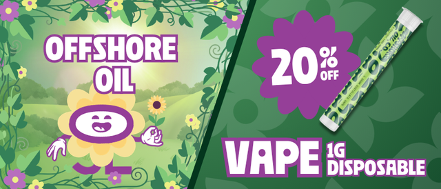 Cannabis Promo, Cannabis Sales, Cannabis Discounts, Cannabis on Sale, 20% Off Offshore Oil 1G Disposable