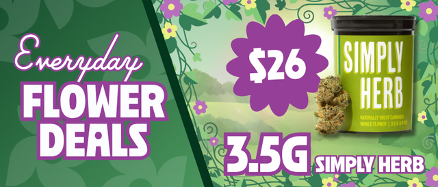 Cannabis Promo, Cannabis Sales, Cannabis Discounts, Cannabis on Sale, $26 Simply Herb 3.5G Flower