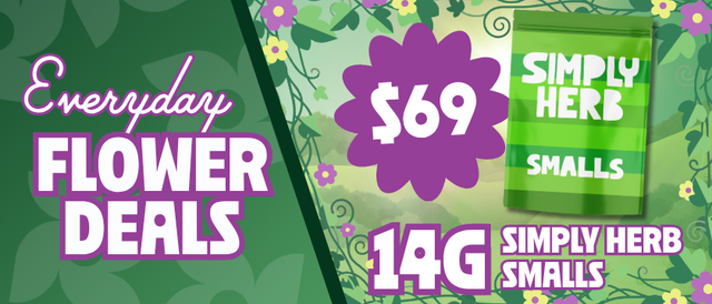Cannabis Promo, Cannabis Sales, Cannabis Discounts, Cannabis on Sale, $69 Simply Herb 14G Smalls