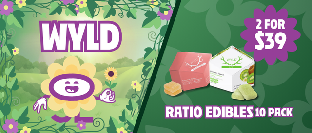 Cannabis Promo, Cannabis Sales, Cannabis Discounts, Cannabis on Sale, 2 for $39 Wyld Ratio Edibles