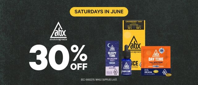 Cannabis Promo, Cannabis Sales, Cannabis Discounts, Cannabis on Sale, SATURDAYS: 30% Off ABX