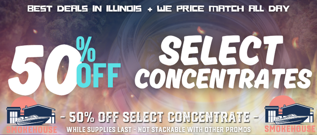Cannabis Promo, Cannabis Sales, Cannabis Discounts, Cannabis on Sale, 50% off Select Concentrates
