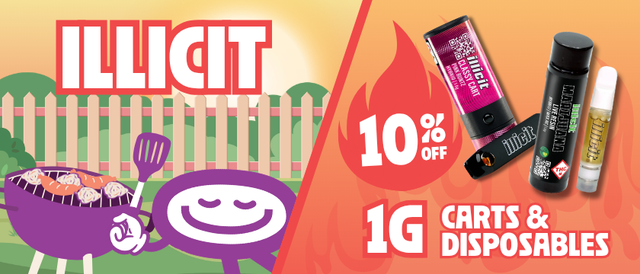 Cannabis Promo, Cannabis Sales, Cannabis Discounts, Cannabis on Sale, 10% Off Illicit Live 1G Vapes