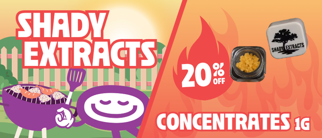 Cannabis Promo, Cannabis Sales, Cannabis Discounts, Cannabis on Sale, 20% Off Shady Extracts Concentrates