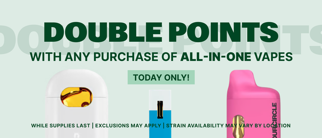 Cannabis Promo, Cannabis Sales, Cannabis Discounts, Cannabis on Sale, DOUBLE POINTS WITH PURCHASE OF ANY ALL IN ONE VAPE!