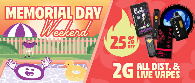 Cannabis Promo, Cannabis Sales, Cannabis Discounts, Cannabis on Sale, 25% Off All 2G Vapes