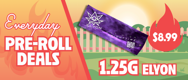 Cannabis Promo, Cannabis Sales, Cannabis Discounts, Cannabis on Sale, $8.99 Elyon 1.25G Pre-Rolls