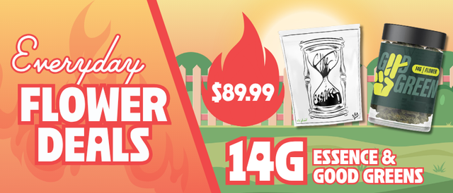 Cannabis Promo, Cannabis Sales, Cannabis Discounts, Cannabis on Sale, $89.99 Essence & Good Greens 14G Flower