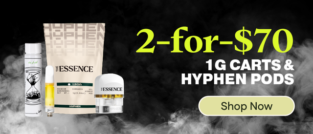 Cannabis Promo, Cannabis Sales, Cannabis Discounts, Cannabis on Sale, 2-for-$70 (the) Essence 1g Cartridges & Hyphen Pods