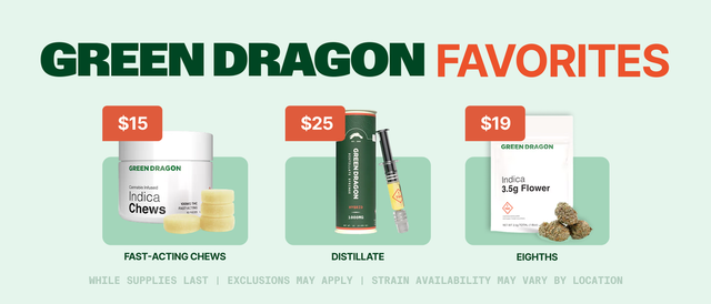 Cannabis Promo, Cannabis Sales, Cannabis Discounts, Cannabis on Sale, Green Dragon Fast Acting Chews $15 - PRICE DROP LAST DAY!