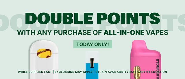 Cannabis Promo, Cannabis Sales, Cannabis Discounts, Cannabis on Sale, DOUBLE POINTS WITH PURCHASE OF ANY ALL-IN ONE VAPE!
