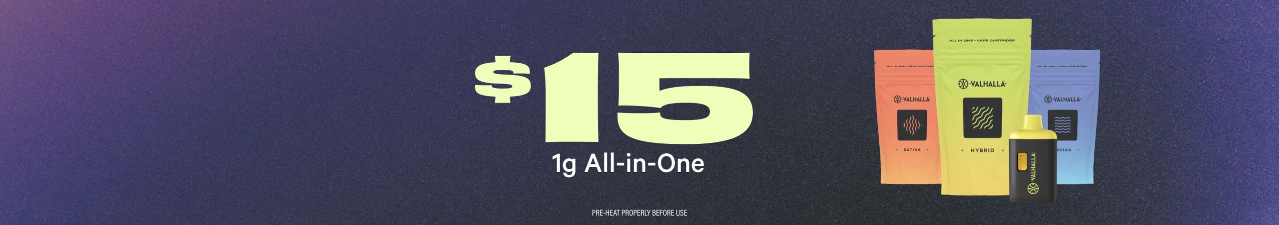$15 Valhalla 1G AIO Disposable Vapes Cannabis Promo, Cannabis Sales, Cannabis Discounts, Cannabis on Sale, $15 Valhalla 1G AIO Disposable Vapes