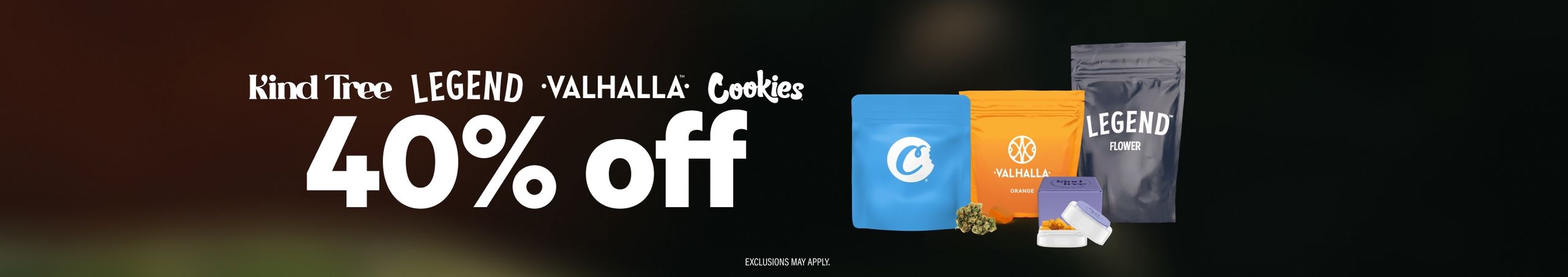 40% Off Kind Tree, Legend, Valhalla & Cookies Cannabis Promo, Cannabis Sales, Cannabis Discounts, Cannabis on Sale, 40% Off Kind Tree, Legend, Valhalla & Cookies