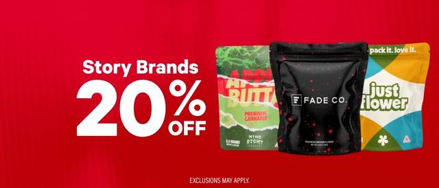 Cannabis Promo, Cannabis Sales, Cannabis Discounts, Cannabis on Sale, 20% Off Story Brands