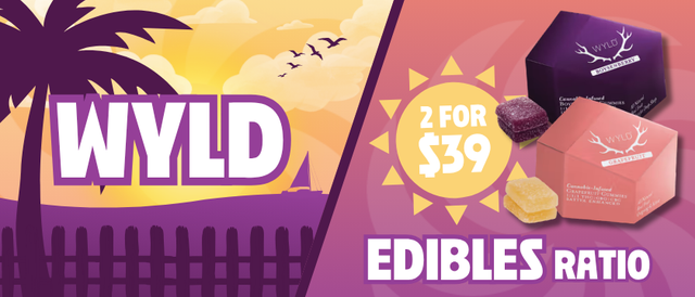 Cannabis Promo, Cannabis Sales, Cannabis Discounts, Cannabis on Sale, 2 for $39 Wyld Ratio Edibles