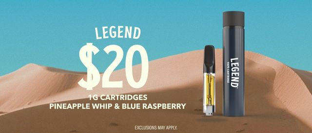 Cannabis Promo, Cannabis Sales, Cannabis Discounts, Cannabis on Sale, $20 Select Legend 1G Carts