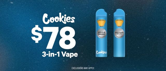 Cannabis Promo, Cannabis Sales, Cannabis Discounts, Cannabis on Sale, $78 Cookies 3:1 Dual Chambers